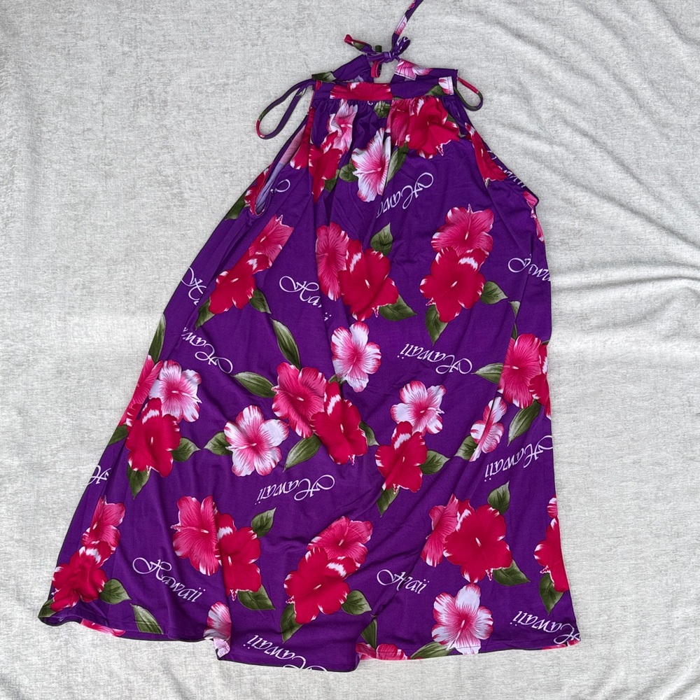 Hawaii Floral Halter Dress Purple Pink Cover Up One Size